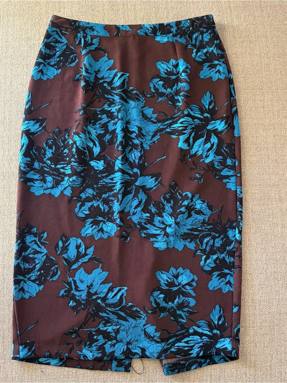 Who What Wear Brown and Blue Floral Pencil Skirt - Women's Elegant Workwear